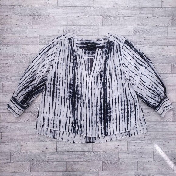 Fifteen Twenty Tie Dye Split Neck Popover Blouse Blue White Beachy Boho Size M - Picture 7 of 11